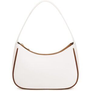 Women White Brown Imported Polyester Leather Zipper Closure Mini Tote Handbag